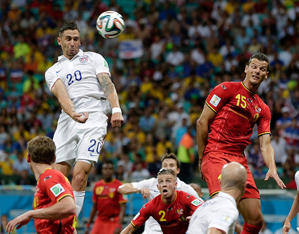 belgium v usa: Geoff Cameron gets a header in but he can't find the target 