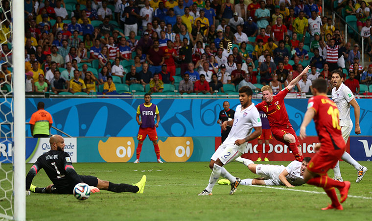 belgium v usa: Kevin De Bruyne scores