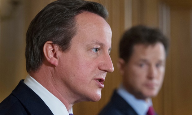 David Cameron and Nick Clegg at a press conference, where they announced emergency surveillance legislation.