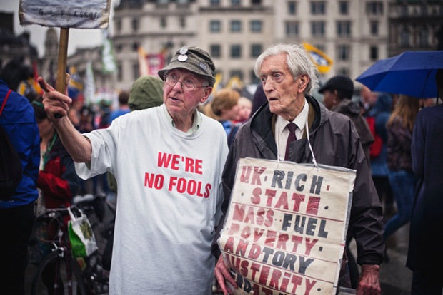 Members of Unison and the NUT stage a one day strike and protest in London's Trafalgar Square.