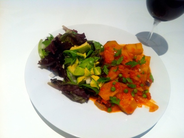 'Ghanaian Green Banana Stew: The sticky, spicy sauce deliciously offsets the blandness of the starchy vegetables.'