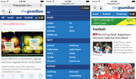 The new nav in action on mobile