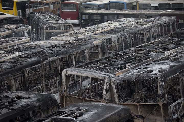 20 Photos: Passenger buses were torched after the heavy defeat by the Germans