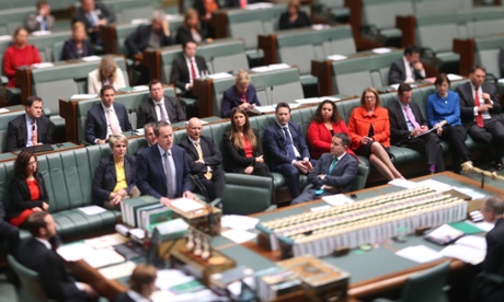 The Leader of the Opposition Bill Shorten during debate on the carbon tax repeal legislation in the House of Representatives in Parliament House this afternoon, Monday 14th July 2014.