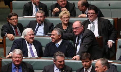 The member for Fairfax Clive Palmer votes with the government during the passage of the carbon repeal amendments in the House of Representatives this afternoon Monday 14th July 2014