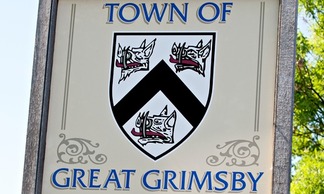 Sign post at the boundary of Grimsby Town, Grimsby
