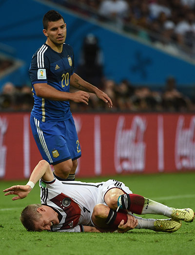 Schweinsteigar's Final: Germany's midfielder Bastian Schweinsteiger is injured