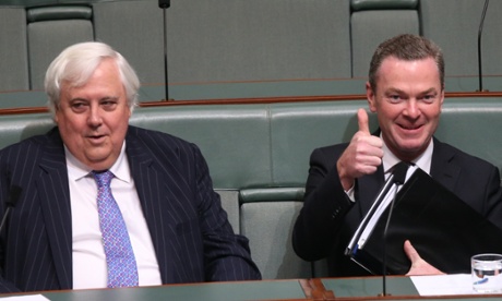 PUP Leader Clive Palmer and leader of the House Christopher Pyne before question time in the House of Representatives Tuesday 15th July 2014
