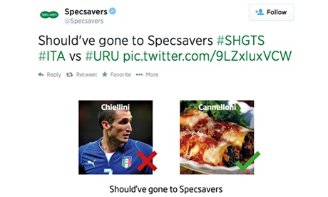 Specsavers successfully parodies the Suarez biting incident.