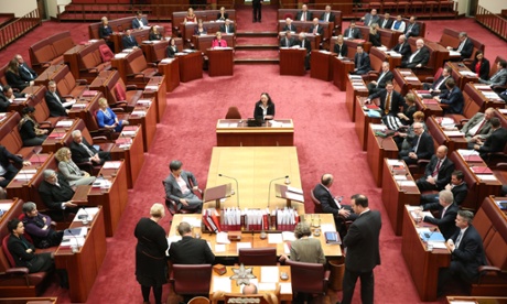 Division on the carbon tax repeal bills in the senate this morning, Thursday 17th July 2014