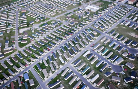 Rows of trailers used as housing for oil workers in Williston, North Dakota.