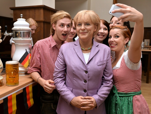 Madame Tussauds have celebrated the German World Cup win by taking their Angela Merkel waxwork to German bar Bierschenke