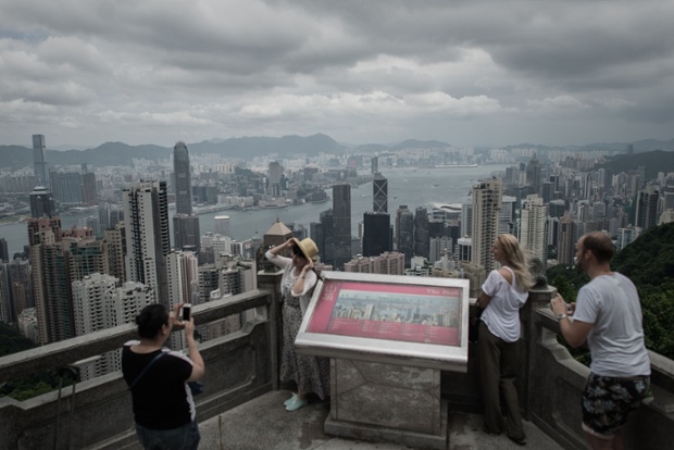 A view of the Hong Kong skyline as heavy clouds build up behind