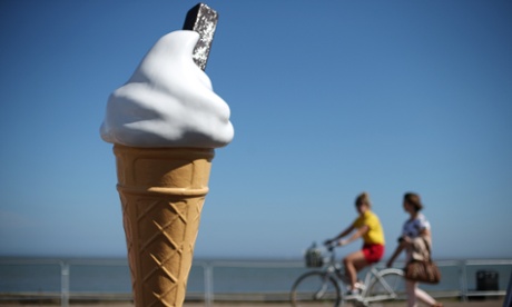 A giant plastic ice cream cone glints in the sun on the South Beach on July 17, 2014 in Lowestoft, England.