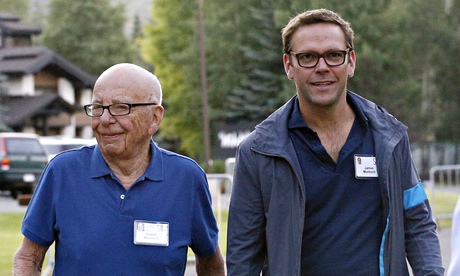 Rupert Murdoch, arrives with his son James