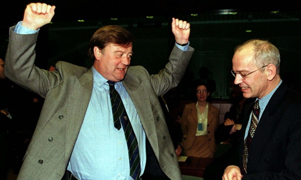 The Chancellor of the Exchequer was in favour of the Euro but he still liked to intimidate his counterparts in Brussels. Here, Dutch Finance Minister Gerrit Zalm feels the force.