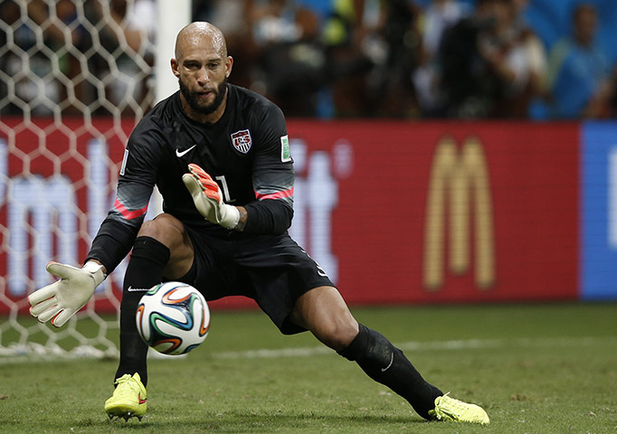 Tim howard: US goalkeeper Tim Howard makes a save