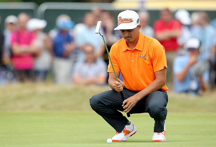 British Open Golf: US golfer Rickie Fowler lines up his put