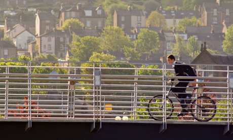 Boy cycling to school
