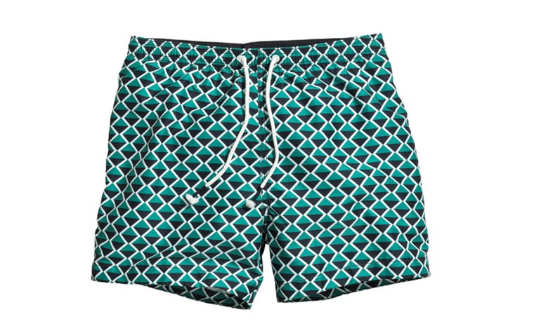 Men's swimshorts: Men's swimshorts - green white navy retro tiled print shorts by H&M