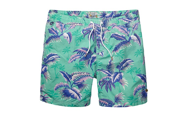 Men's swimshorts: Men's swimshorts - mint and blue hawaiian print by Scotch & Soda