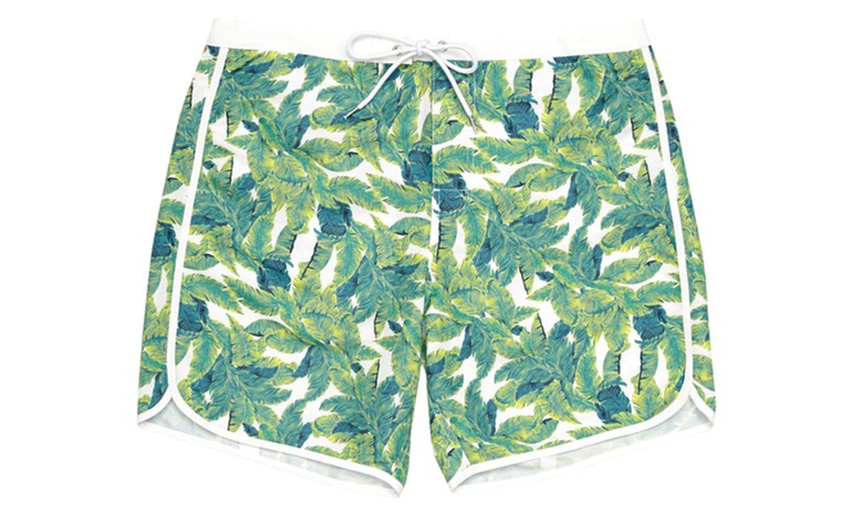 Men's swimshorts: Men's swimshorts - green and white leaf print by ASOS