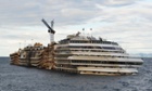 The Costa Concordia remains in the water in Isola del Giglio, Italy