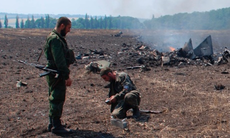 A still from a rebel video purporting to show the crash of a Ukrainian fighter jet.