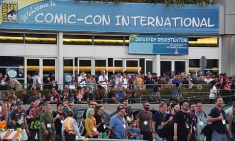 People pack the area in front of the San Diego Convention Center on the first day of Comic Con.