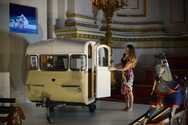 Aminiature caravan presented to Prince Charles and his sister Princess Anne by the Caravan Club in 1955