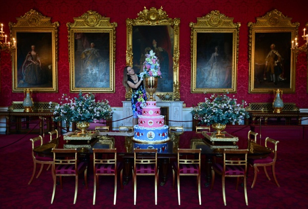 A replica of the cake chosen to celebrate the christening of Queen Victorias youngest son, Prince Leopold, in 1853