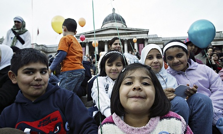 A moveable feast … children celebrate Eid in Trafalgar Square.