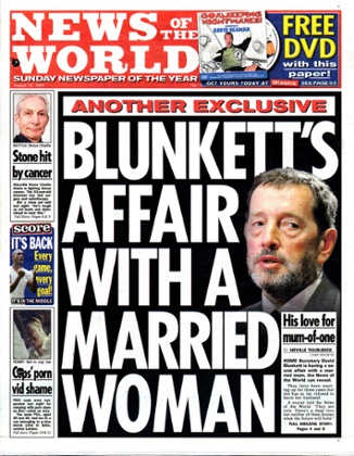 News of the World cover about David Blunkett's affair with Kimberly Quinn, August 2004.