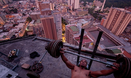 Residents of the Torre David have developed their own strategies for using the lift-less building, such as this improvised rooftop gym.