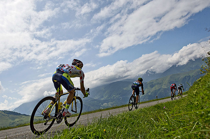 Best TDF 2014: Polka dot mountain specialist Poland's Rafal Majka rides in a breakaway