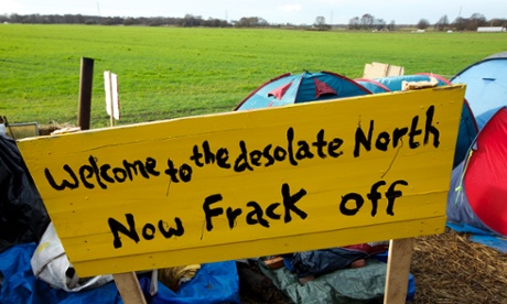 Signs at the anti-fracking protest camp set up at Barton Moss in Salford where energy company iGas has built a vertical test well