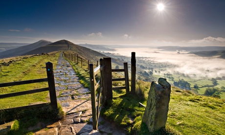 Hope Valley below The Great Ridge, Peak District national park, Derbyshire.