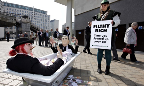 robin hood Campaigners get their message across in London.