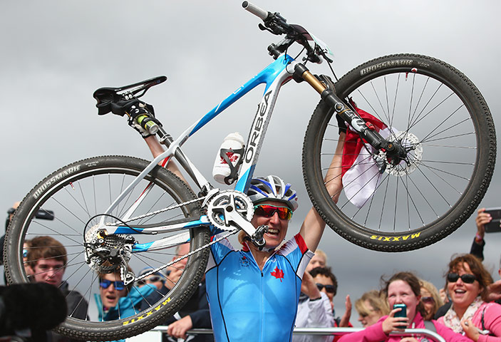 Women's Mountain Biking: Canada's Catharine Pendrel celebrates winning gold