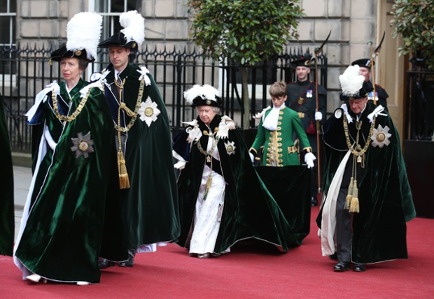 The Princess Royal, Prince William, the Queen and Prince Philip arrive at St Giles' Cathedral in Edinburgh