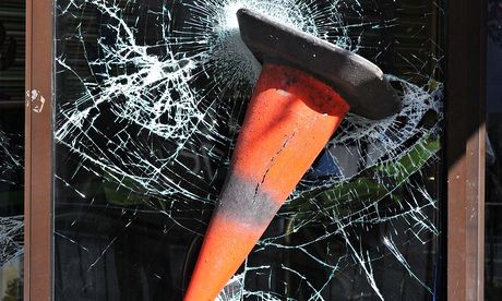 Traffic cone in smashed window