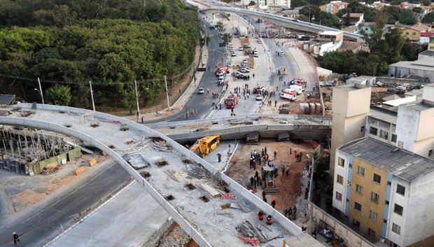 Part of a motorway under construction in Belo Horizonte, one of the World Cup 2014 host cities, collapsed onto a passing bus, killing one person and injuring seven more. 