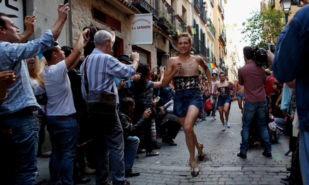 Clippity clop: Participants run at the annual high-heel race during Madrid Gay Pride celebrations in a street of Chueca.