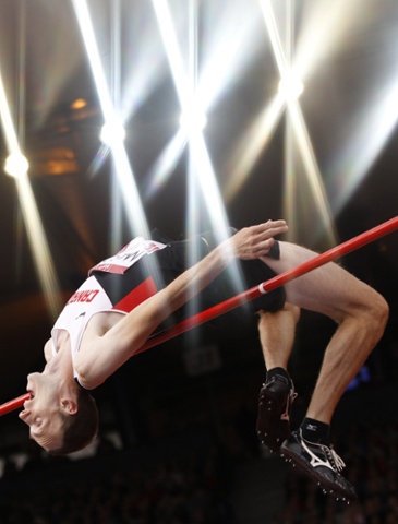 Canada's Michael Mason competes in the final of the men's high jump athletics event at the Commonwealth Games.
