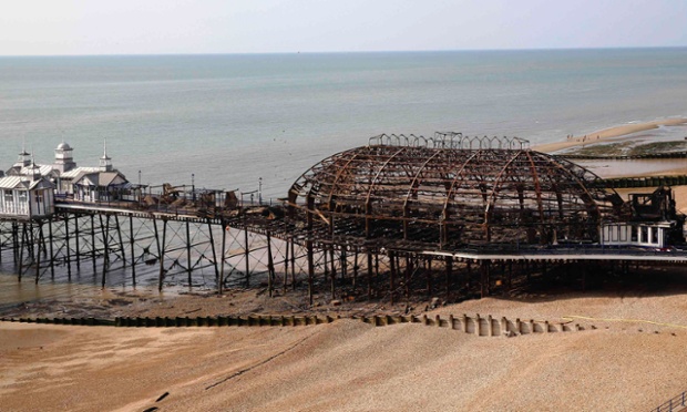 The burnt remains of a section of Eastbourne pier 