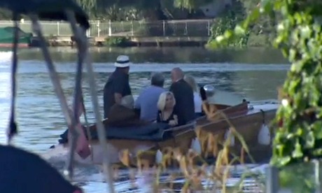 Rolf Harris leaving his home for sentencing by boat