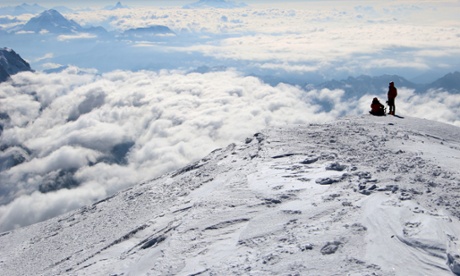 Climbers on summit of Mont Blanc