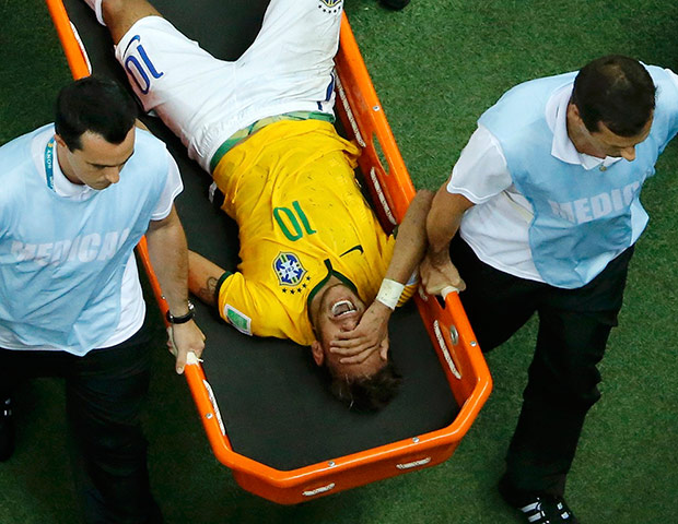 Brazil v Colombia: Neymar is carried off against Colombia