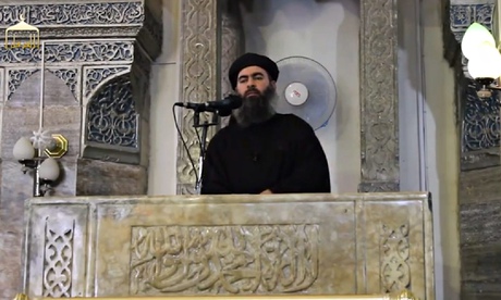 A still from the video appearing to show Abu Bakr al-Baghdadi. 