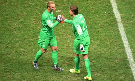 A bizarre moment in World Cup history: Tim Krul comes on as a late sub for the penalty shoot-out.